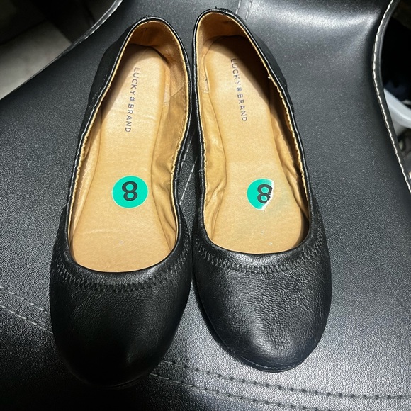 Lucky Brand Black Leather Emmie Ballet Flats - Picture 1 of 4